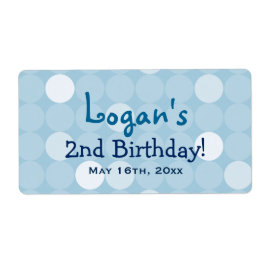 Blue Mod Polka Dot Birthday Water Flasche Labels