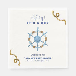 Blue Modern Ahoy Nautical Boy Baby Dusche Serviette