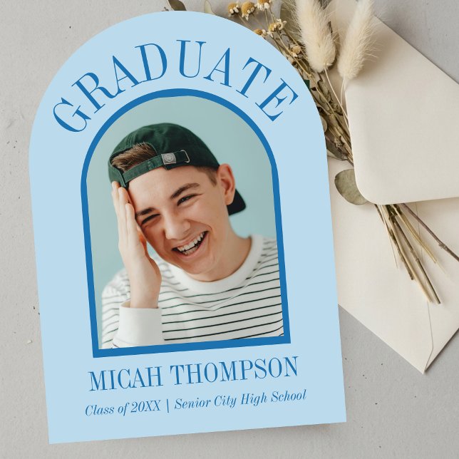 Blue Modern Arch Grad Photo Announcement  Einladung (Blue Modern Arch Grad Photo Announcement)