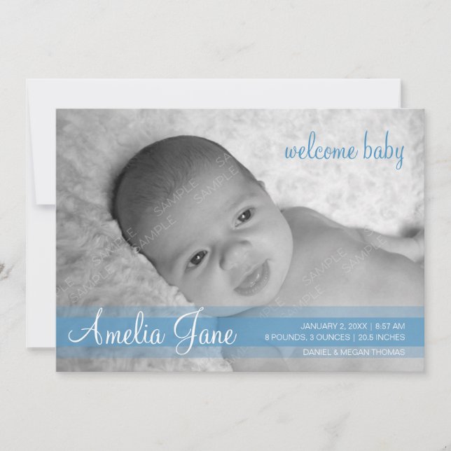 Blue Modern Baby Ankündigung (Vorderseite)