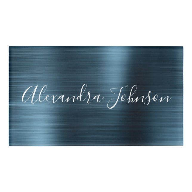 Blue Modern Beruflich Business Metallic Foil Namenschild (Vorderseite)