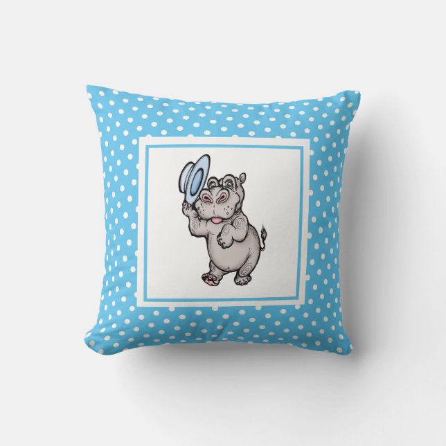 Blue Modern Birth Baby for Kids Hippopotamus Kissen (Vorderseite)