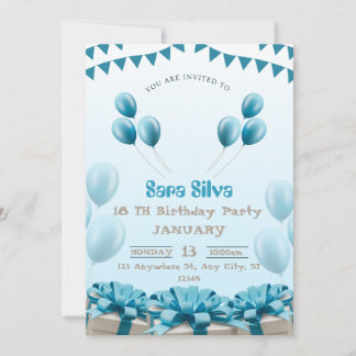 Blue Modern Birthday Invitation Card Einladung