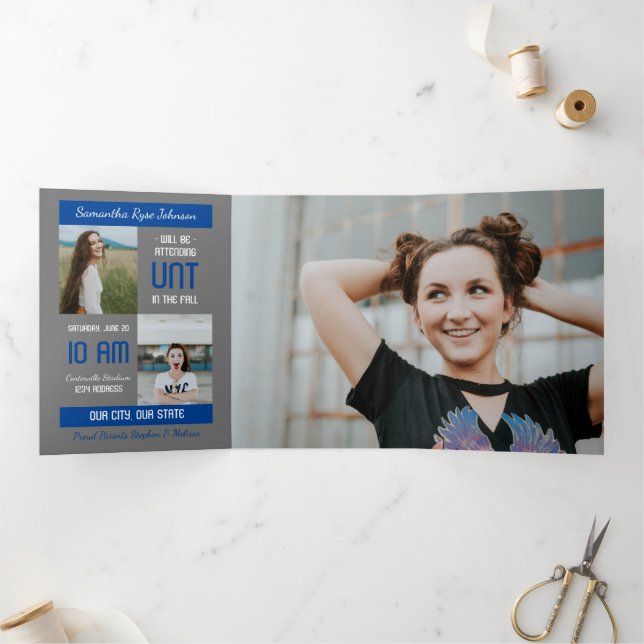 Blue Modern Block 5-Foto-Abschluss Dreifach Gefaltete Einladung (Innenseite)