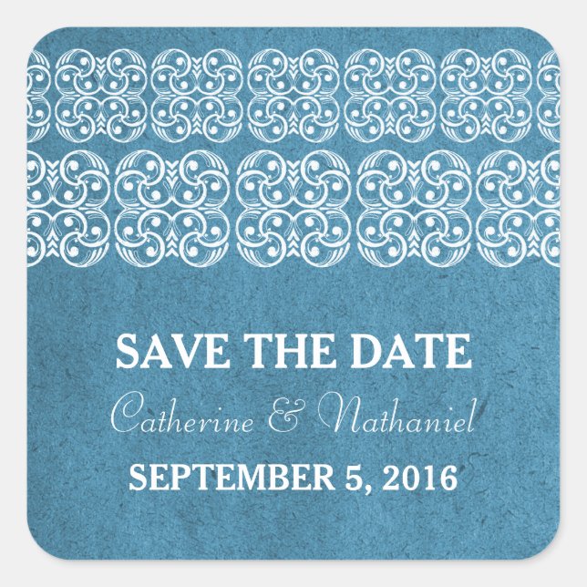 Blue Modern Bohemische Save the Date Stickers (Vorderseite)