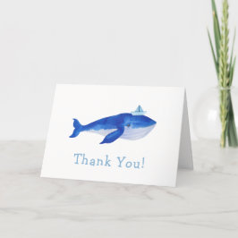 Blue Modern Boy Under Sea Whale Baby Shower Dankeskarte