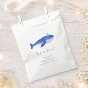 Blue Modern Boy Under Sea Whale Baby Shower Geschenktütchen