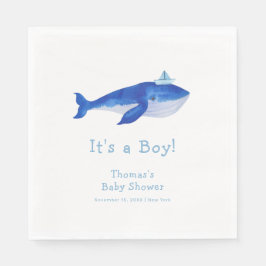 Blue Modern Boy Under Sea Whale Baby Shower Serviette