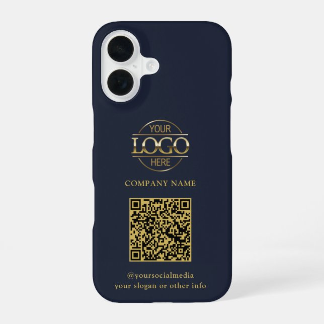 Blue Modern Business Logo & QR Code Promotional iPhone 16 Hülle (Rückseite)