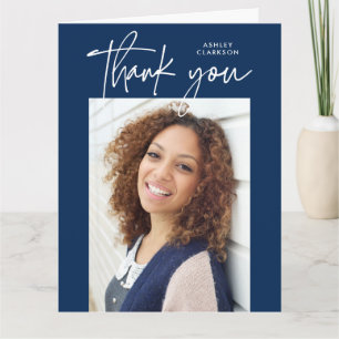 Blue Modern Calligraphy Foto Abschluss geflochten Dankeskarte