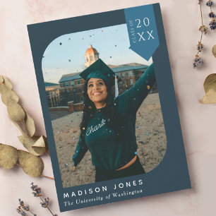 Blue Modern Chic Foto Graduation Party Einladung