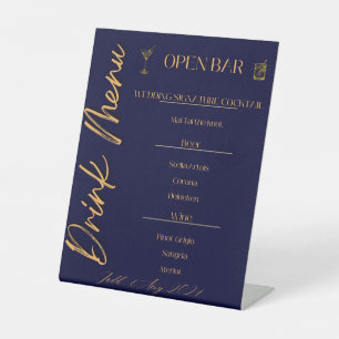 Blue Modern Chic Wedk Drink Menü Signatur Sockelschild