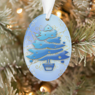 Blue Modern Christmas Tree on Blue Ornament