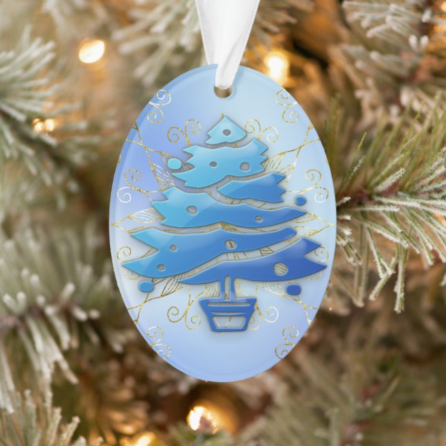 Blue Modern Christmas Tree on Blue Ornament (Baum)