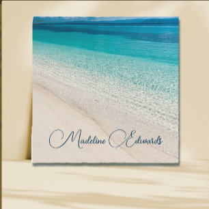 Blue Modern Coastal Beach Scene Quadratische Visitenkarte