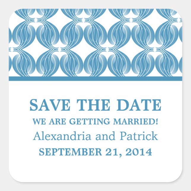 Blue Modern Deko Save the Date Stickers (Vorderseite)