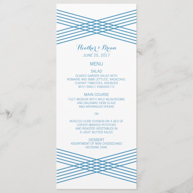 Blue Modern Deko Wedding Menu Menükarte (Vorderseite)