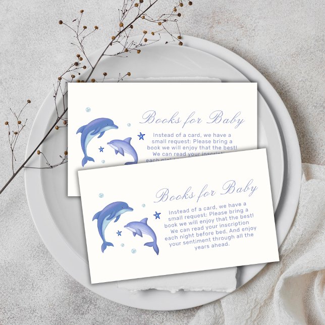 Blue Modern Dolphin Stars Bücher für Babydusche Begleitkarte (Blue Modern Dolphin Stars Books For Baby Shower Enclosure Card)