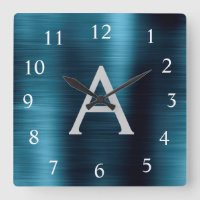 Blue Modern Elegant Metallic Monogram Name