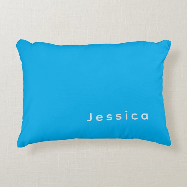 Blue Modern Elegant Plain Simple Professional Name Dekokissen (Vorderseite)