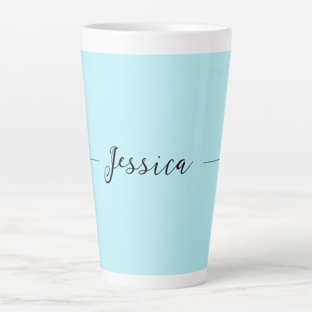 Blue Modern Elegant Plain Simple Professional Name Milchtasse (Vorderseite)