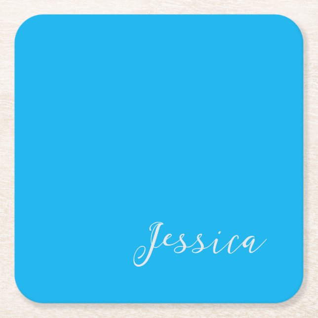 Blue Modern Elegant Plain Simple Professional Name Rechteckiger Pappuntersetzer (Vorderseite)