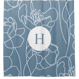 Blue Modern Elegant Wildflower Monogram Name Duschvorhang