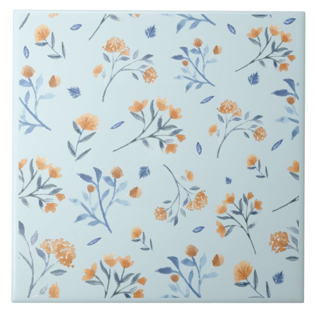 Blue Modern Farmhouse Wildblume Keramik Tile Fliese (Vorderseite)