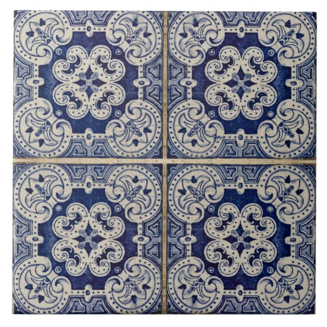 Blue Modern Floral Portugiesisch azulejos Tile Fliese (Vorderseite)