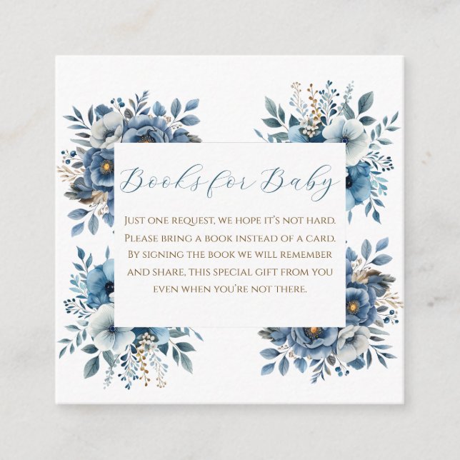 Blue Modern Floral Watercolor Babydusche Begleitkarte (Vorderseite)