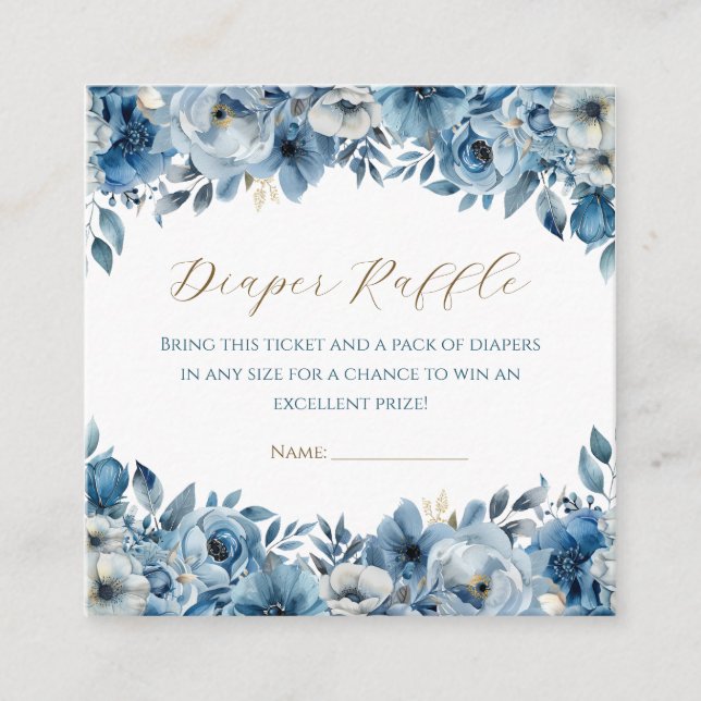 Blue Modern Floral Watercolor Babydusche Begleitkarte (Vorderseite)