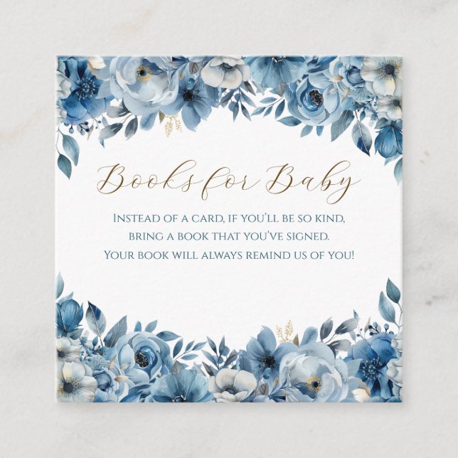 Blue Modern Floral Watercolor Babydusche Begleitkarte (Vorderseite)
