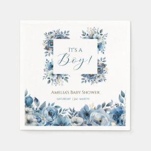 Blue Modern Floral Watercolor Babydusche Serviette