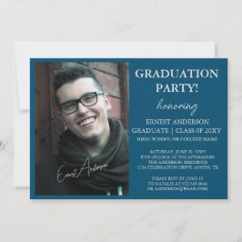 Blue Modern Foto Graduate Graduate Party Einladung