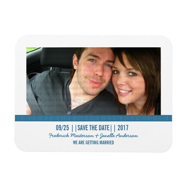 Blue Modern Foto Save the Date Magnet (Horizontal)