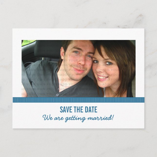 Blue Modern Foto Save the Date Postkarte (Vorderseite)