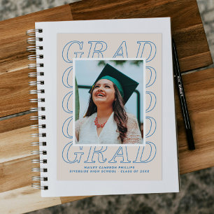 Blue Modern Grad Typografie Abschluss Foto Card Einladung
