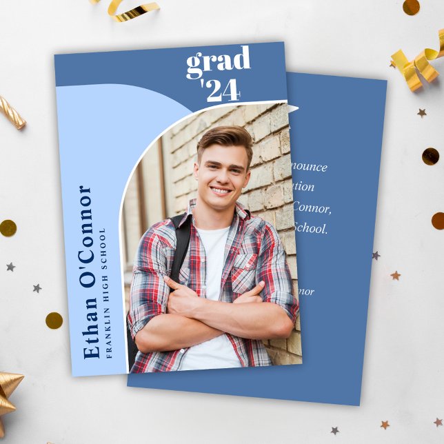 Blue Modern Graduate Foto High School Abschluss Ankündigung (Blue Modern Arch Photo High School Graduation Announcement)