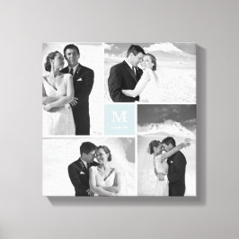 Blue Modern Grid Monogram Wedding 4 Foto Collage Leinwanddruck
