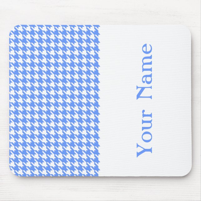 Blue Modern Hahnentrittmuster mit Namen Mousepad (Vorne)