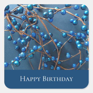 Blue Modern Happy Birthday Trendy Berries Quadratischer Aufkleber