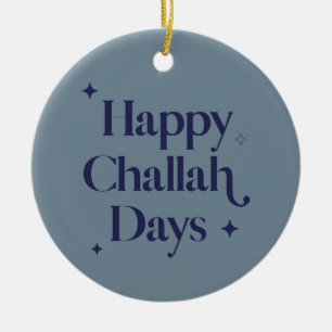 Blue Modern Happy Challah Days Hanukkah Keramik Ornament