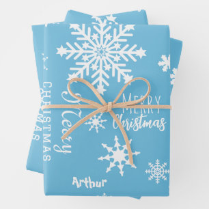 Blue Modern Individuelle Name Christmas Holiday Sn Geschenkpapier Set