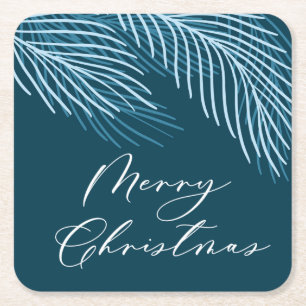 Blue Modern Merry Christmas Scripting Rechteckiger Pappuntersetzer