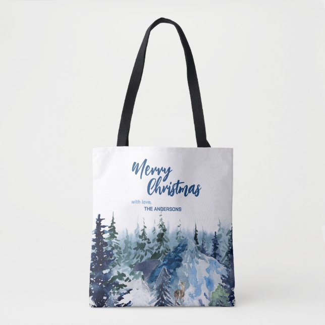 Blue Modern Merry xmas Bäume Wald Raindei (Vorderseite)
