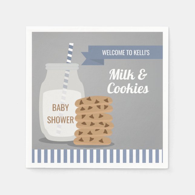 Blue Modern Milk and Cookies Baby Shower Napkins Serviette (Vorderseite)