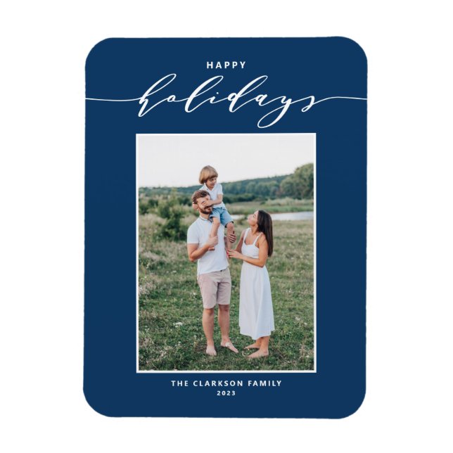 Blue Modern Mix Typografy Happy Holidays Foto Magnet (Vertikal)