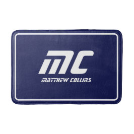 Blue Modern Monogram Clean Minimal Name Text fett Badematte