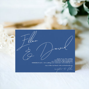 Blue Modern Names Skript kalligraphische Hochzeit Einladung