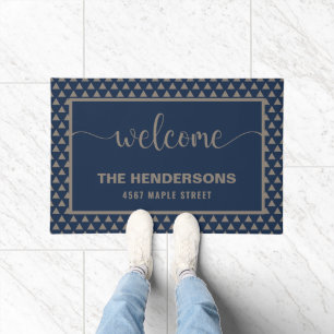 Blue Modern Personalisierter Familienname Willkomm Fußmatte